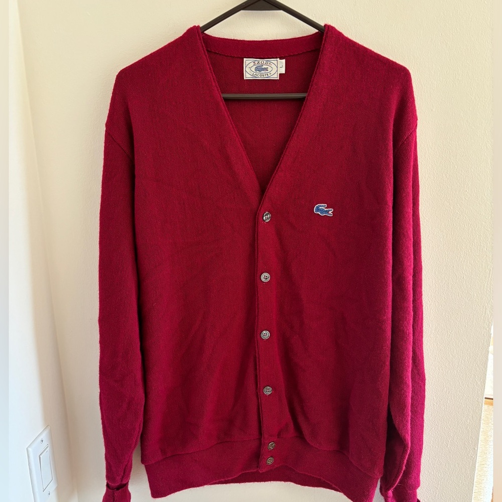Vintage Lacoste Burgundy Red Men’s Cardigan Sweater